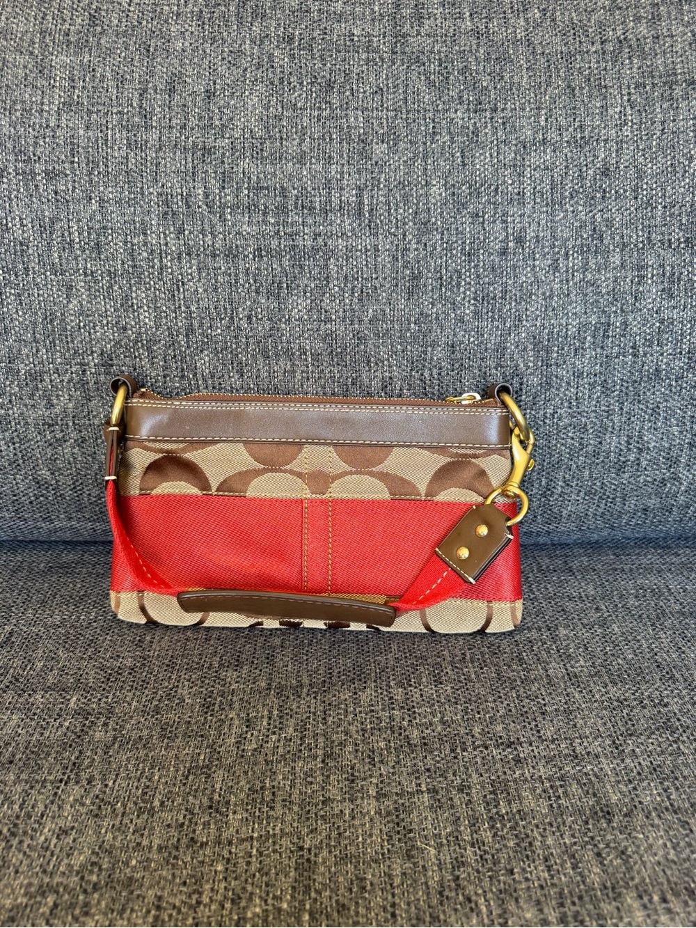 Y2K Coach Brown Signature Canvas With Orange Panel Small Handbag